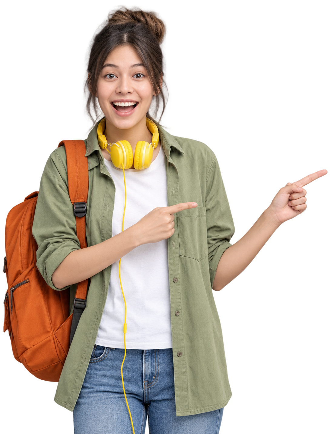 Student pointing toward the offer